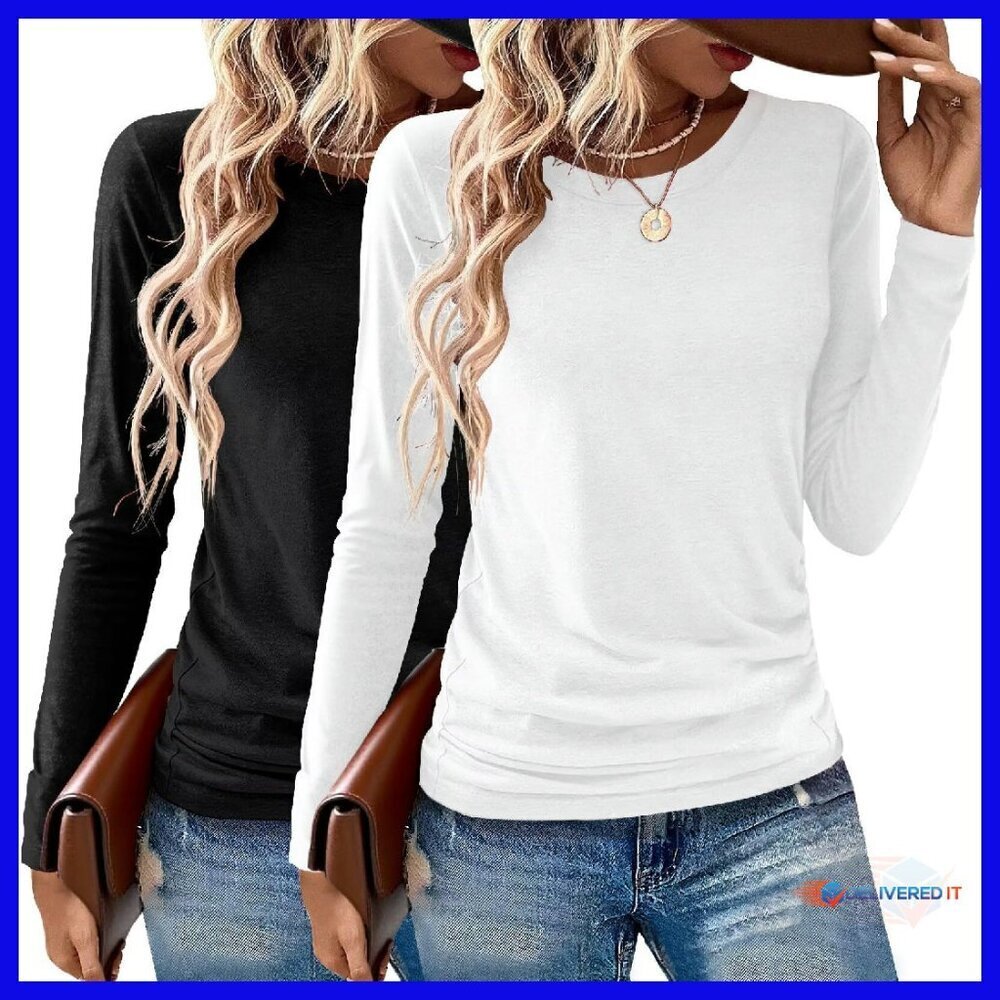 Soft Long Sleeve Crewneck Tee 2-Pack Women's Basic Tops